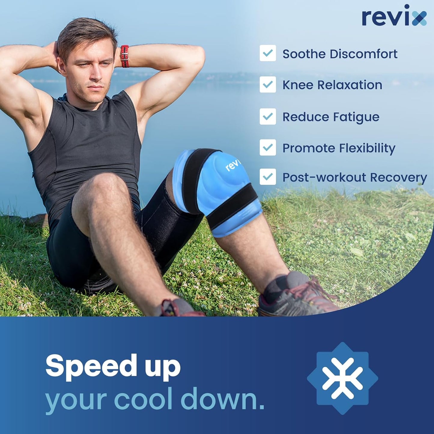 REVIX 19" Extra Large Knee Ice Pack Wrap Around Entire Knee, Reusable Gel Cold Pack for Discomfort and Post-Workout Fatigue, Cold Compress, Enhance Comfort and Recovery