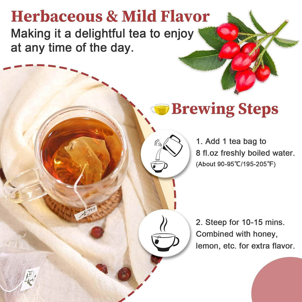 FullChea - Rose Hips Tea Bags, 50 Count, Dried Rose Hips