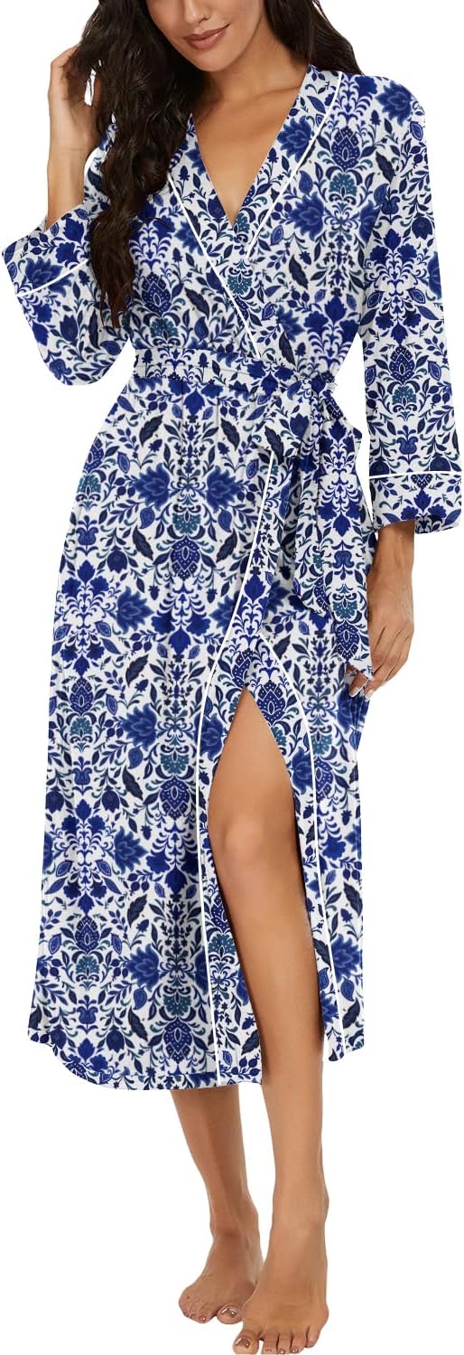 PrinStory Robes for Women 3/4 Sleeve Long Bath Robe XS-4XL
