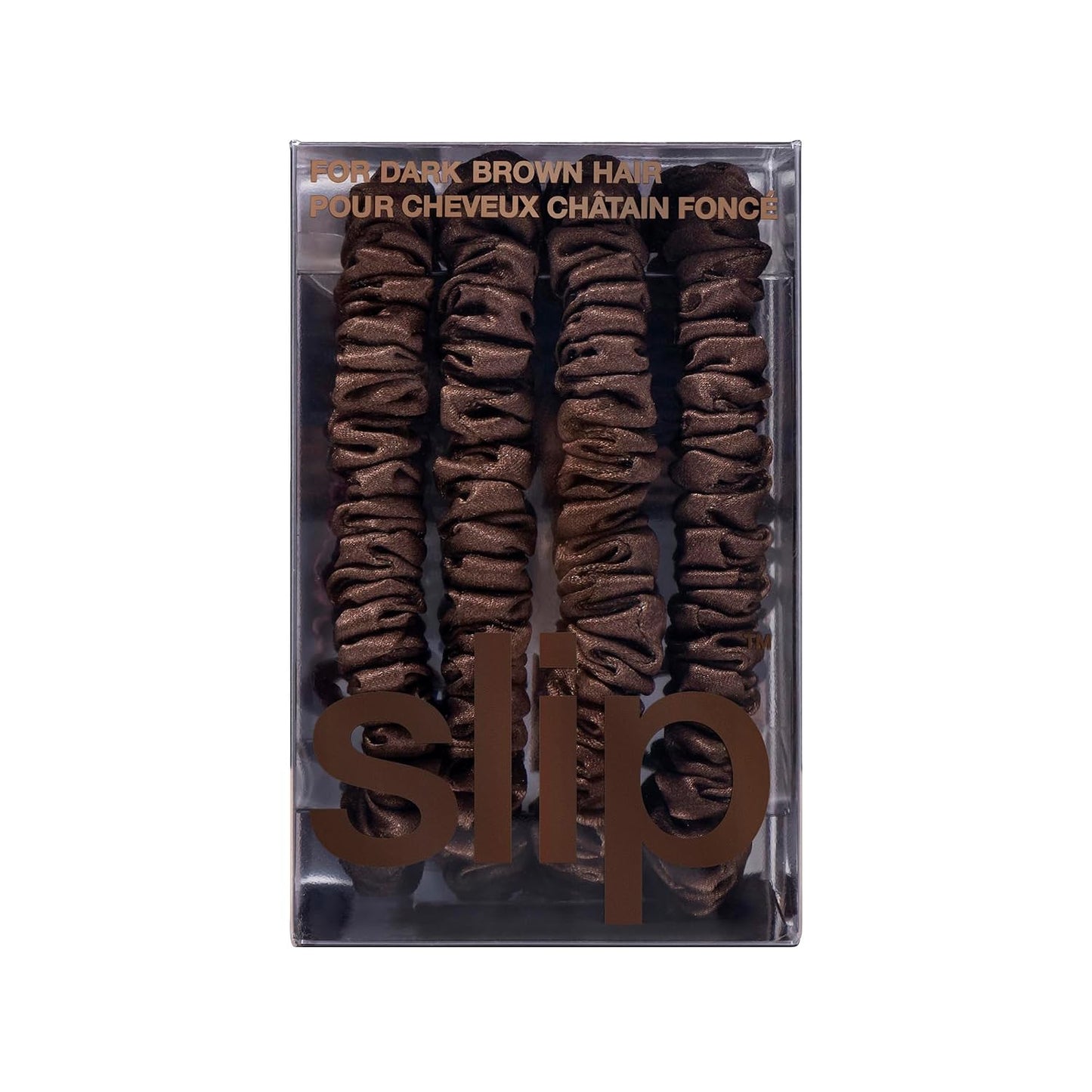 Slip Silk Hair Ties — Skinny Silk Black Scrunchies, No Damage, No Crease, Anti-Breakage |100% Mulberry Silk | All Hair Types | Made with Proprietary Slipsilk™ | Set of 4
