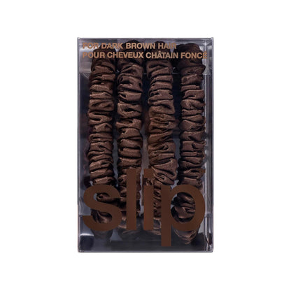 Slip Silk Hair Ties — Skinny Silk Black Scrunchies, No Damage, No Crease, Anti-Breakage |100% Mulberry Silk | All Hair Types | Made with Proprietary Slipsilk™ | Set of 4