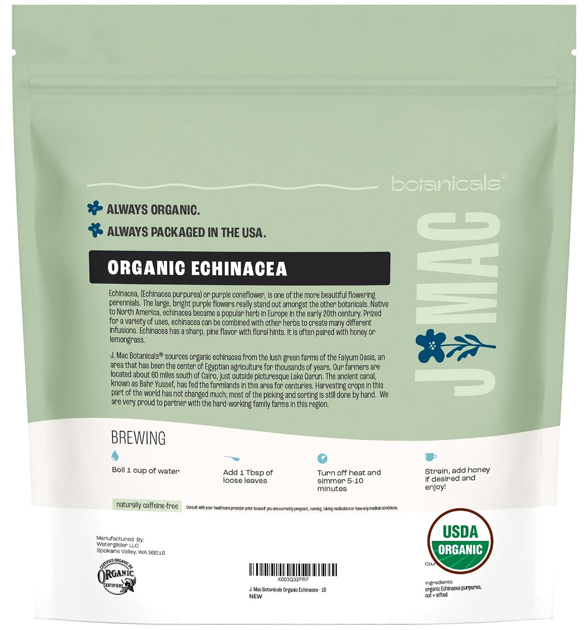 J Mac Botanicals, Organic Echinacea Herb & Sifted, Echinacea Purpurea, Organic Purple Cornflower tea