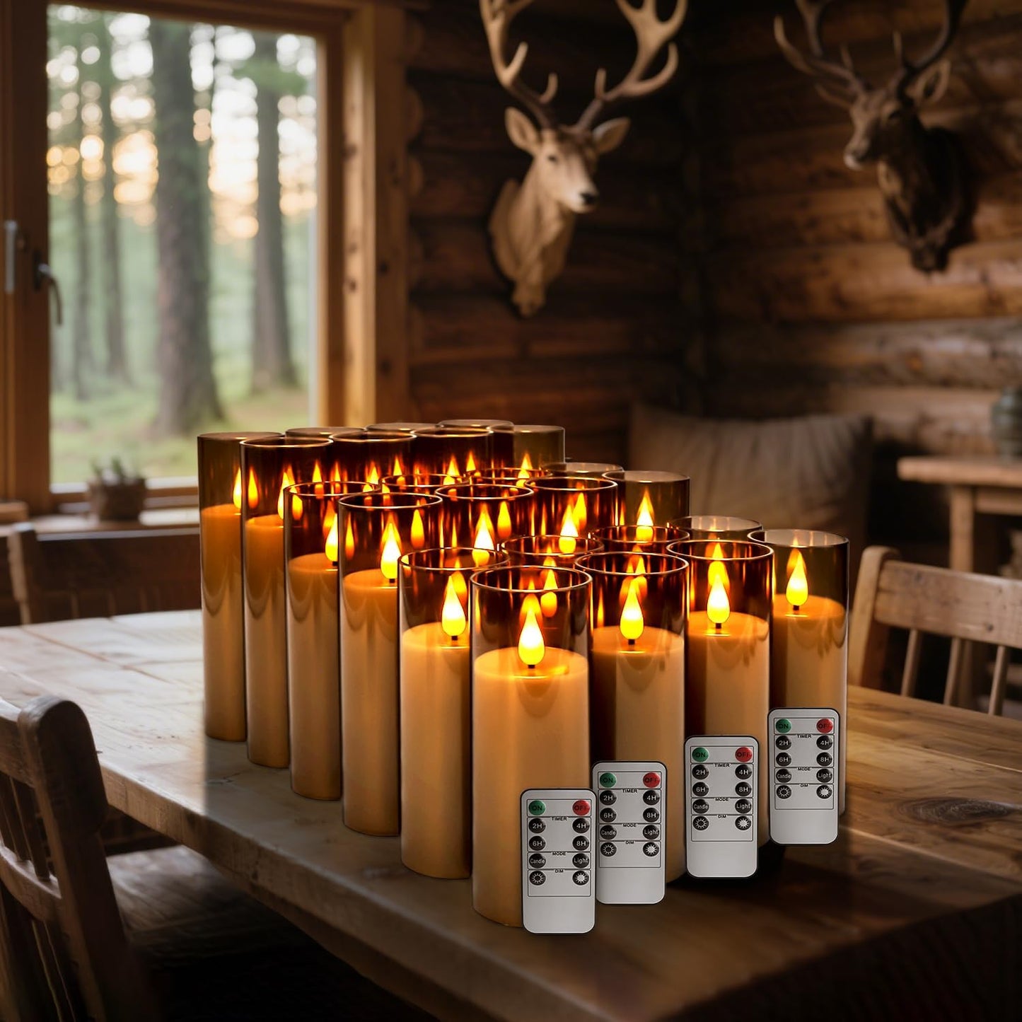 24 Pcs LED Flameless Candles with Remote, 3D Flickering Flame & LED String Lights, Acrylic Clear Cylinder, Timer Function, Romantic Ambience for Home Decor, Party, Wedding (Ivory).