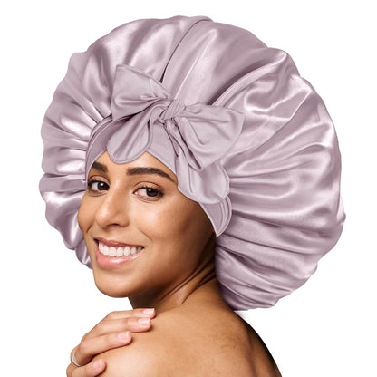 BONNET QUEEN Silk Bonnet for Sleeping for Women Satin Bonnet Night Cap for Curly Hair with Tie Band, Single Layer, Cream Pink
