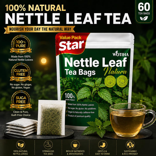 WOTIHA Premium Natural Nettle Leaf Tea Bags, 60 Count – 100% Pure Herbal Tea,Supports Kidney & Joint Health Caffeine-Free, Non-GMO, Additive-Free, Gluten-Free