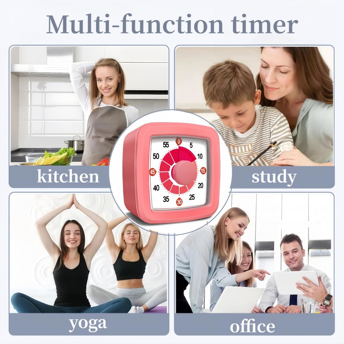 Visual Timer for Kids, 60-Minute Countdown Timer for Classroom Office Kitchen, Pomodoro Timer with Silent Operation，Time Management Tools with Colorful Pattern(White)