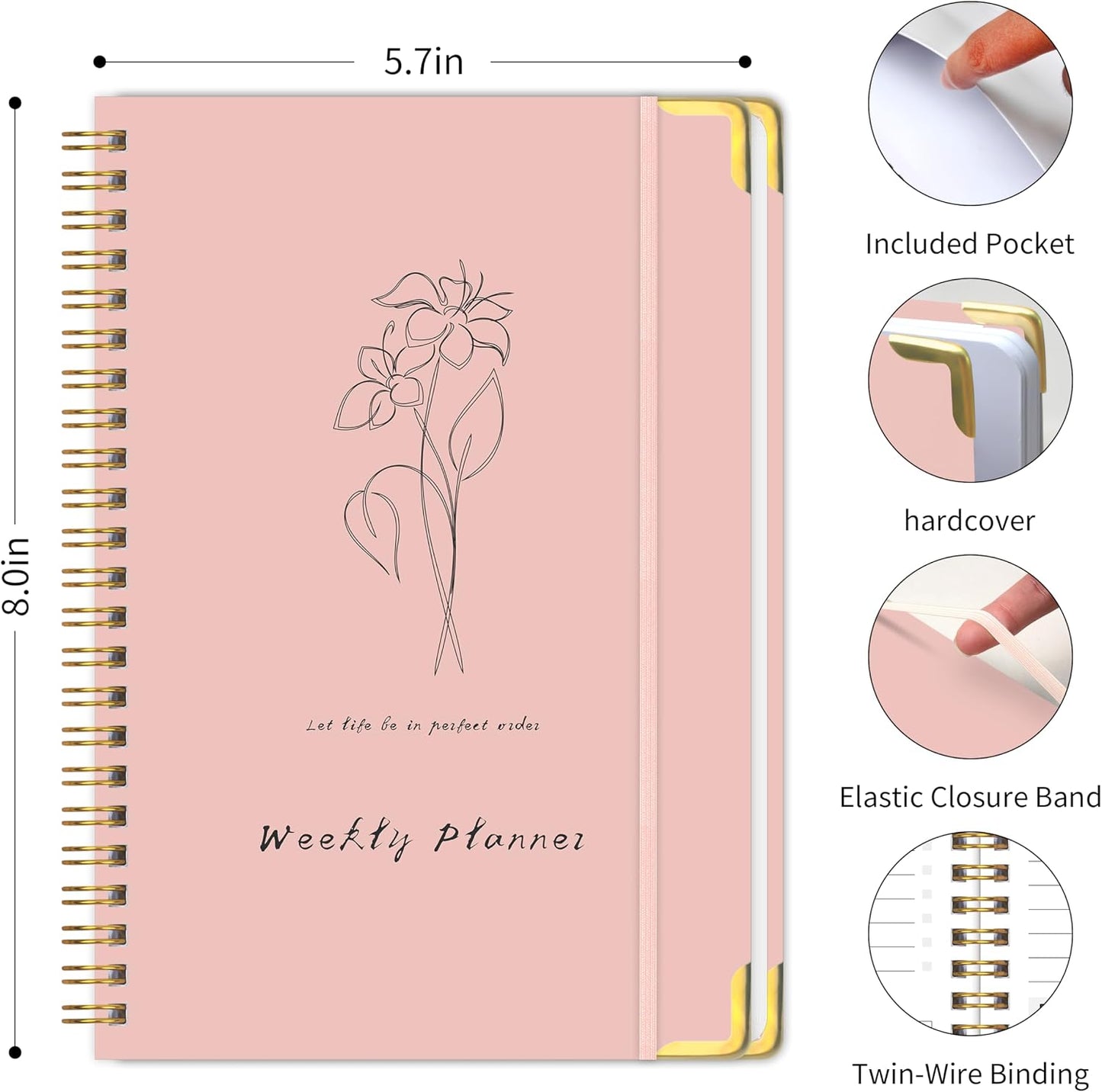 Undated Weekly Planner With Habit Tracker & To Do List 5.7 x 8.0 inch | Avoid Unfocused Busywork,Productivity Organizer,No-Bleed Thick Pages,Portable Size,Lay-Flat Spiral for Hands Free