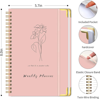 Undated Weekly Planner With Habit Tracker & To Do List 5.7 x 8.0 inch | Avoid Unfocused Busywork,Productivity Organizer,No-Bleed Thick Pages,Portable Size,Lay-Flat Spiral for Hands Free