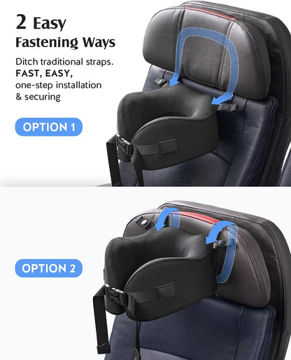 YFONG Travel Pillow for Long Flights, Patented 360° Ergonomic Sleeper Hold Head Support System with Memory Foam Neck Pillow & 3D Sleep Mask, Prevent Head Bobbing for Airplane & Road Trip, Pink