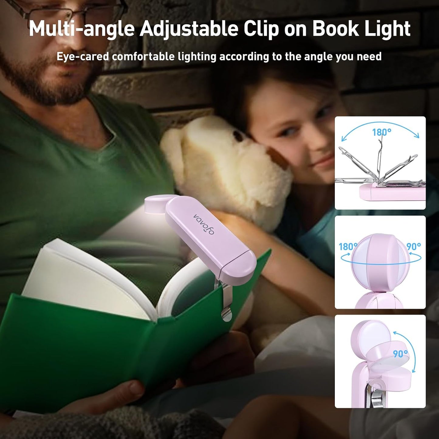 VAVOFO USB Rechargeable Book Light, Blue Light Blocking, Amber Clip-On Bookmark Shaped Reading Light, Eye Care 6 LEDs With 9 Lighting Modes for Bookworms (Grey)