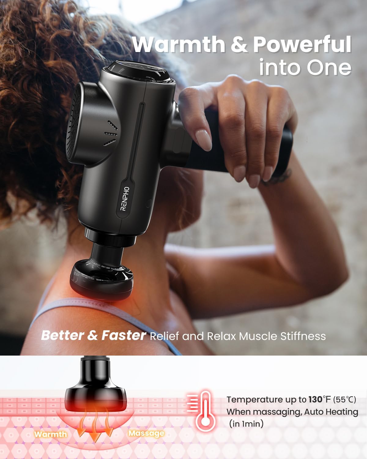 RENPHO Active+ Massage Gun, App-Controlled Guided Courses, Bluetooth