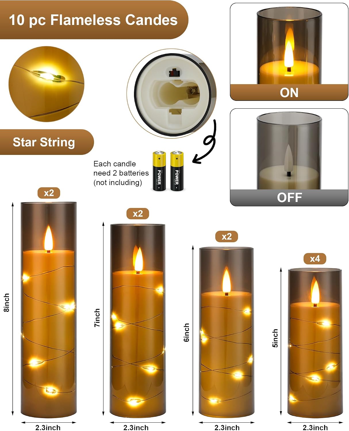Waterproof Flameless Candles, 12 PC Battery Operated LED Pillar Candles with 2 Remote Controls & Timer, Flickering Indoor Outdoor Candles for Wedding, Patio, Easter, Bathroom, Home Decor, 4''5''6''
