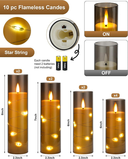 Waterproof Flameless Candles, 12 PC Battery Operated LED Pillar Candles with 2 Remote Controls & Timer, Flickering Indoor Outdoor Candles for Wedding, Patio, Easter, Bathroom, Home Decor, 4''5''6''