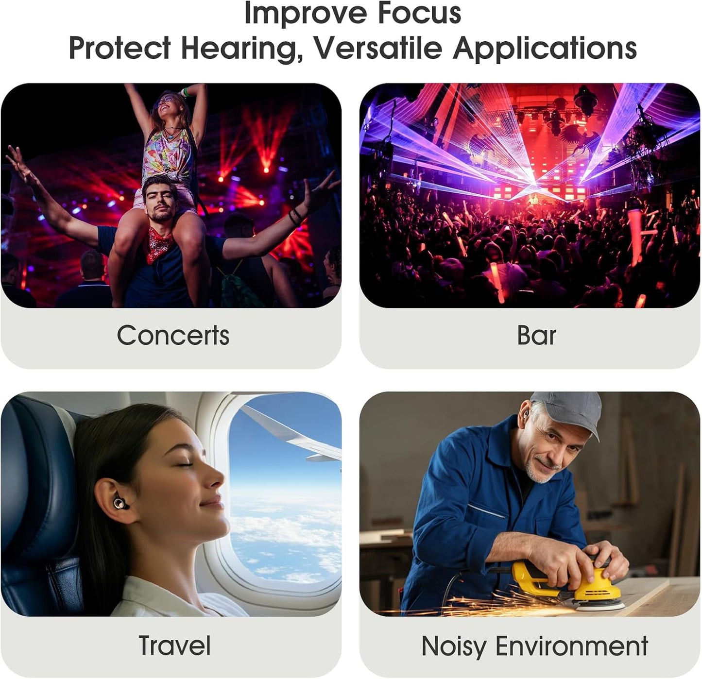 45dB Ear Plugs for Sleeping Noise Cancelling, Soft Earplugs for Concert, Reusable Ear Plugs for Noise Reduction with 8 Ear Tips, Silicone Hearing Protection for Work, Travel(Midnight Gray)