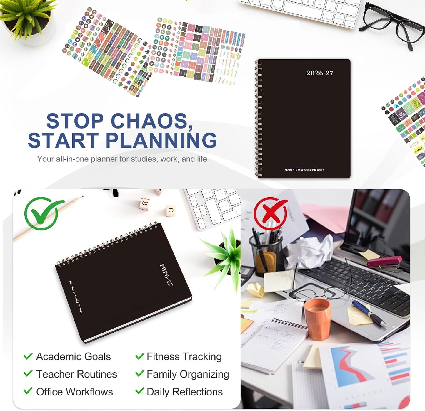 Planner 2026-2027, Weekly and Monthly Calendar Planner, JUL 2026 - JUN 2027 | Academic Year, Daily Agenda Book, A5(6.3'' x 8.5''), Sprial Bound, Inner Pocket, Office School Use