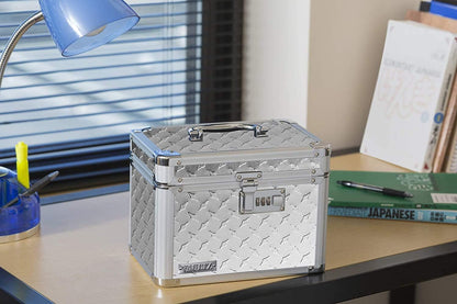 Vaultz Secure Security Lock Boxes - Safe Combination Lock Box, Storage for Documents, Valuables, Medicine & Money - 9.88 x 7.75 x 7 Inch - Black/Chrome