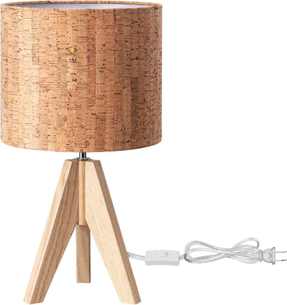 EDISHINE Tripod Table Lamp, Small Cute Bedside Lamp with Linen Beige Lampshade, Nightstand Lamp for Nursery, Bedroom, Kid Room, Living Room, Light Brown Wooden Base, E26 Socket, 14.2 Inch