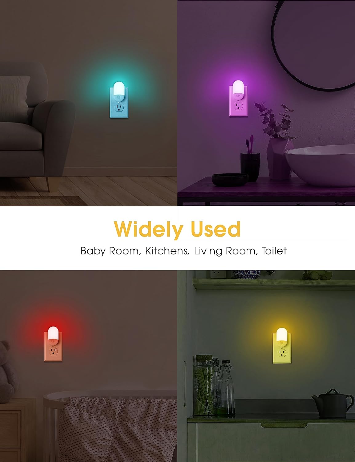 L LOHAS LED Amber Night Light, Night Lights Plug into Wall[2 Pack], 0.6W 2000K LED Night Light, Dusk to Dawn Sensor, 30/60LM Adjustable Brightness, Automatic Low Blue Nightlight for Kids, Bathroom