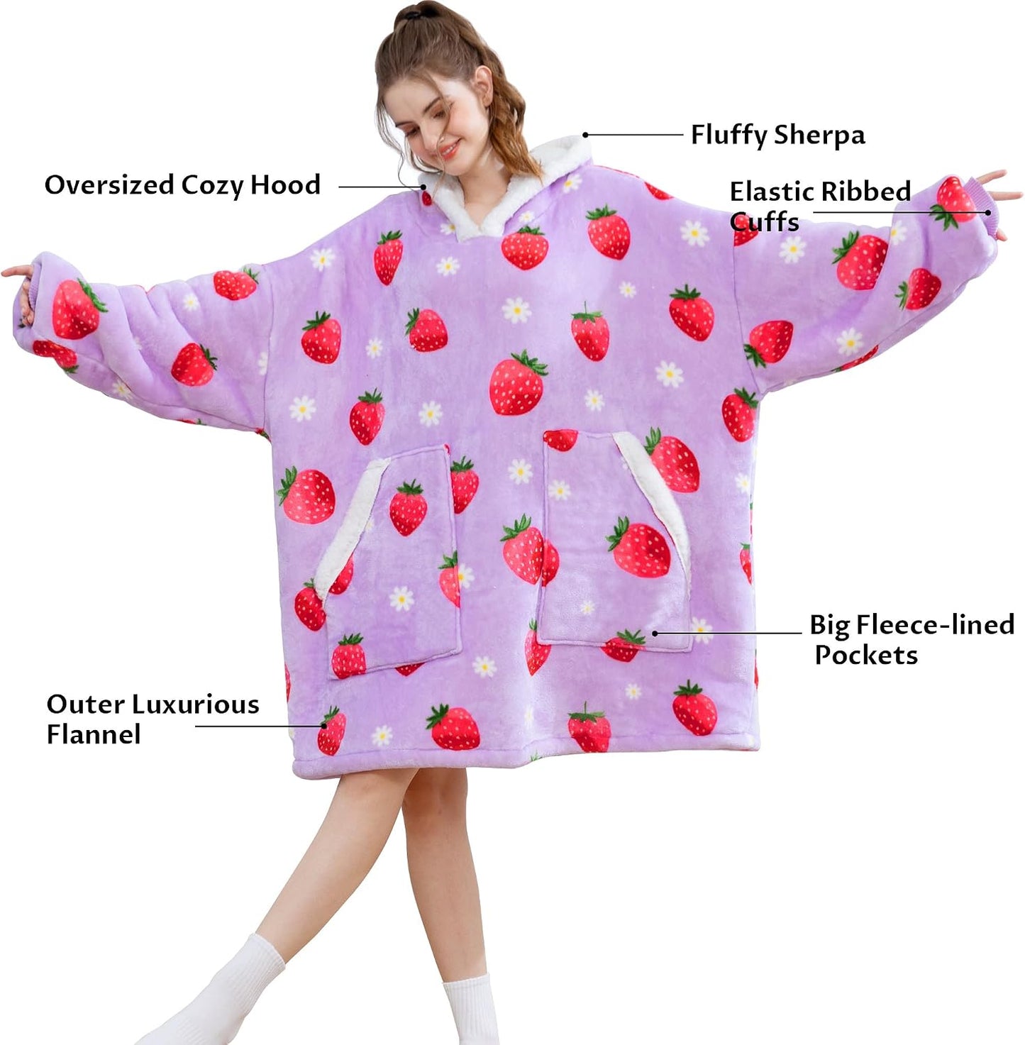 Kipswiza Wearable Blanket Hoodie Gifts for Women and Men, Oversized Cozy Warm Flannel Sherpa Hooded Blankets Sweatshirt with Giant Pockets for Adult and Teens, Dark Gray