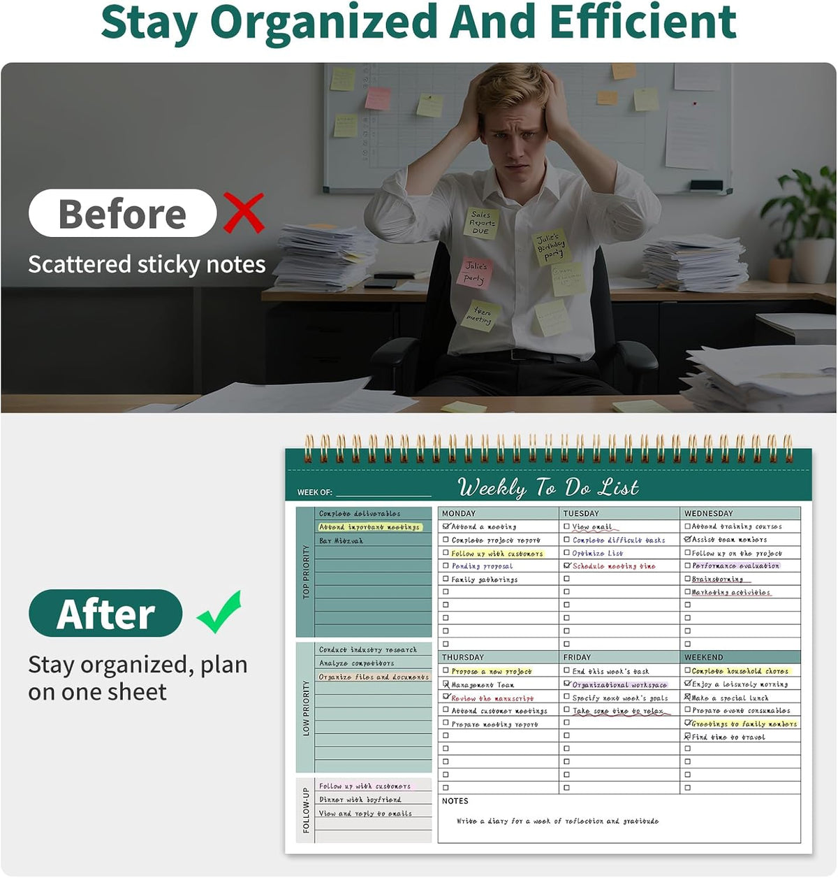 104 Pgs To Do List Notepad, 52 Undated Sheets Duplex-printed
