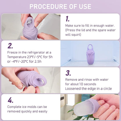 3 Pack Ice Roller for Face, Facial Ice Roller Silicone Mold Reusable for Face Women and Eye Neck Cold Skin Care Tools Freezer De Puff Eye Bags Reduce Migraine Pain Pink 1 + Purple 2