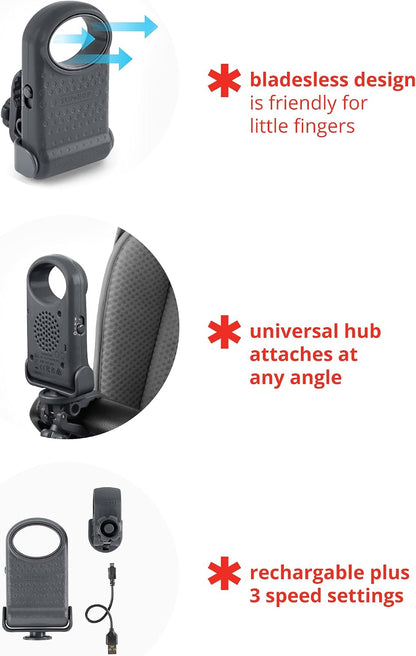 Skip Hop Portable Bladeless Stroller Fan, Adjustable 3 Speeds, Stroll & Connect, Grey