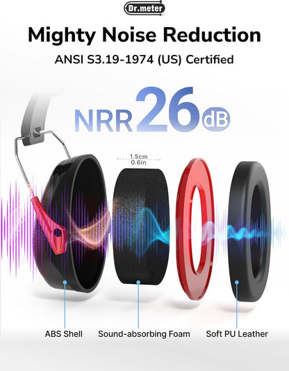 Dr.meter Ear Muffs for Noise Reduction: 27.4SNR Noise Cancelling Headphones for Kids Adults, EM100 Adjustable Hearing Protection Earmuffs for Monster Jam, Autism Sensory, Concerts, Fireworks