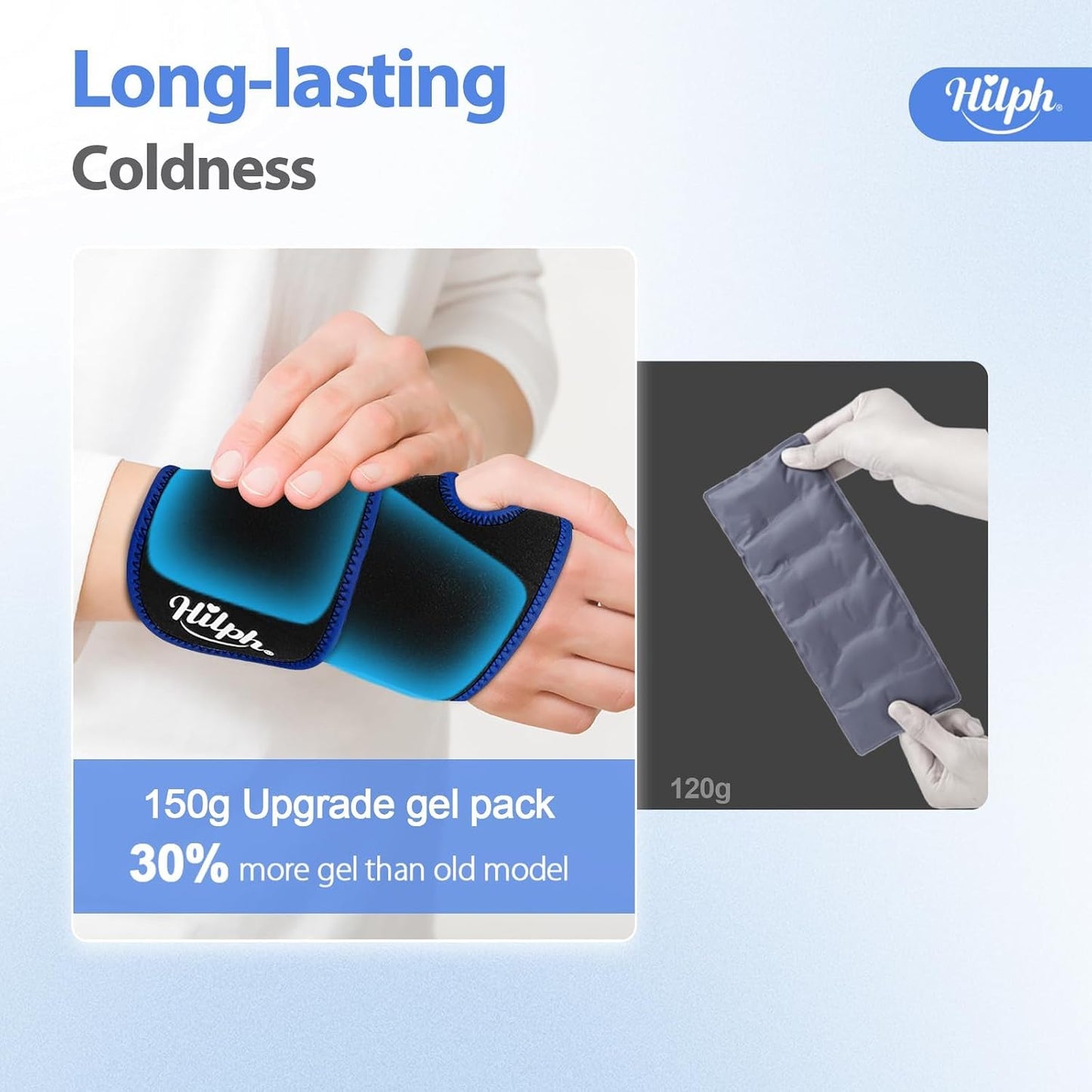Hilph Wrist Ice Pack Wrap for Carpal Tunnel Relief, FSA Eligible HSA, Reusable Wrist Hot & Cold Therapy Brace for Hand Injuries, Arthritis, Tendonitis, Surgery Recovery Items Gifts Men Women, Blue