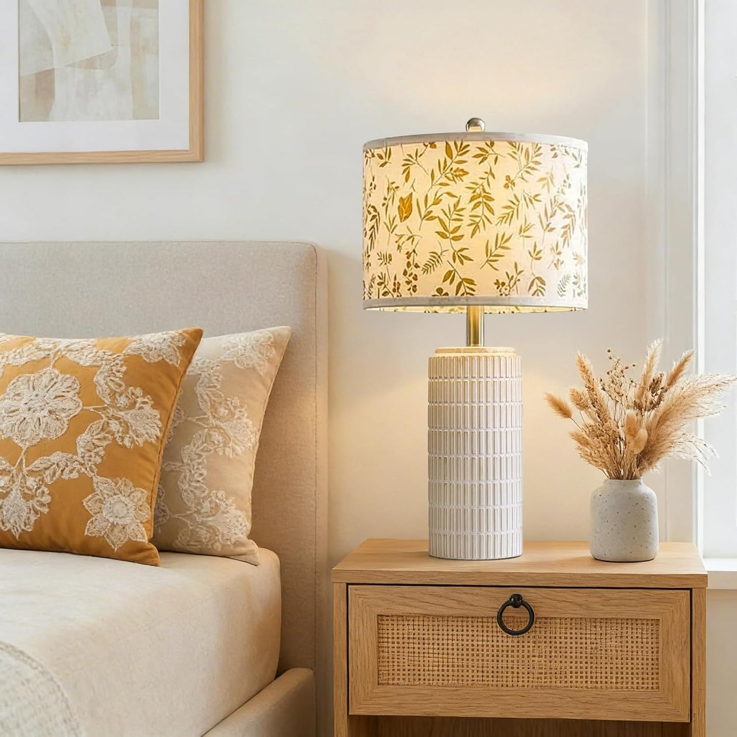 PoKat 23" Modern Ceramic Table Lamp Set of 2 for Living Room White Desk Lamps for Bedroom Farmhouse Bedside Nightstand Lamp House Warming Gifts New Home Decor End Table Lamps Gifts for Women Mom Beige