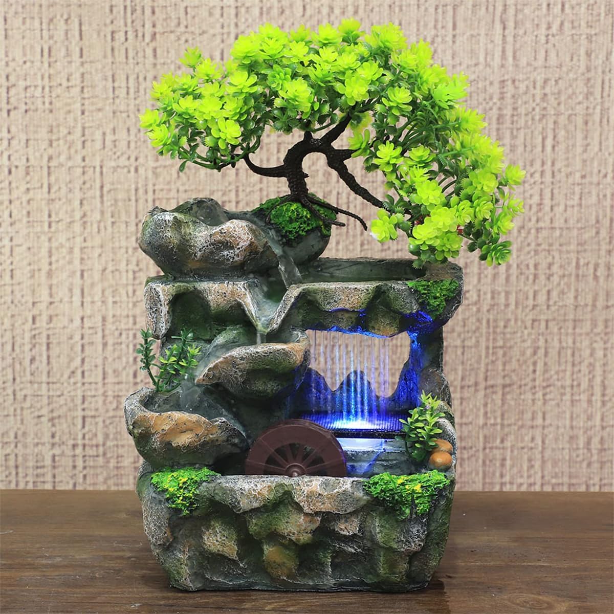 Rockery Stream Tabletop Fountain, Zen Meditation Indoor Waterfall Feature with Automatic Pump and Switch, Desktop Fountain for Home Office Bedroom Decoration (A)