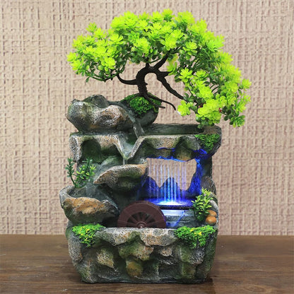 Rockery Stream Tabletop Fountain, Zen Meditation Indoor Waterfall Feature with Automatic Pump and Switch, Desktop Fountain for Home Office Bedroom Decoration (A)