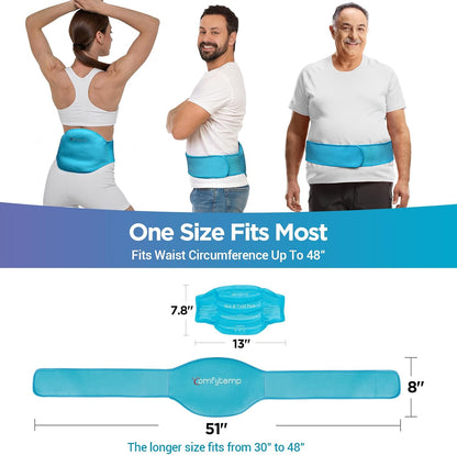 Comfytemp Ice Pack for Back Pain Relief, 2 Pcs, Sciatica Ease Brace, Reusable Gel Lower Back Ice Wrap for Injuries, Hot Cold Compress for Lower Lumbar, Waist, Men Women After Surgery (Blue)