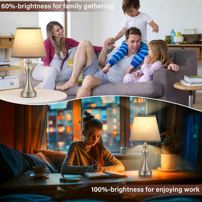 Seealle Touch Lamps for Nightstand - Bedside Lamps Set of 2, 3 Way Dimmable, USB C+A for Bedroom & End Tables (LED Bulbs Included)