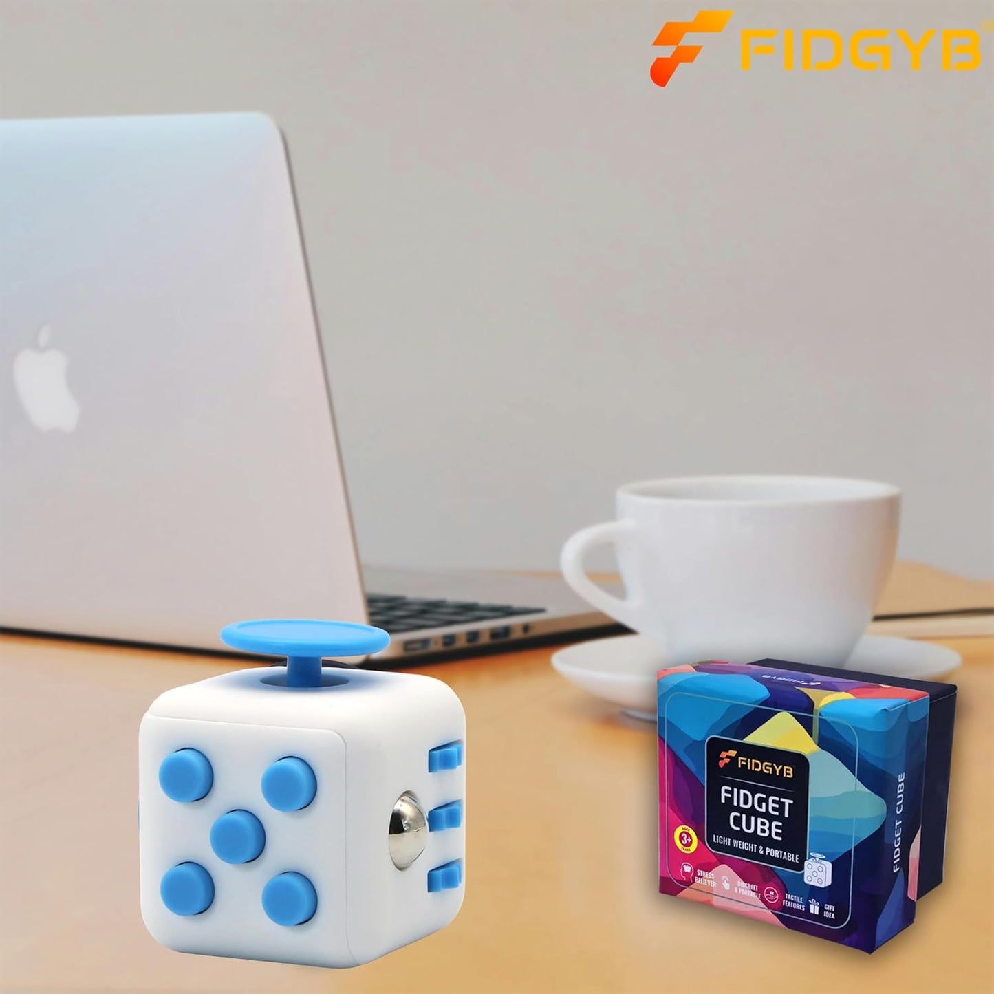 Cube Fidget Stress Relief Toy for Adults & Kids, Smooth, Quiet Sensory Toy for Anxiety, Focus & ADHD Idea[WHI_Blue]