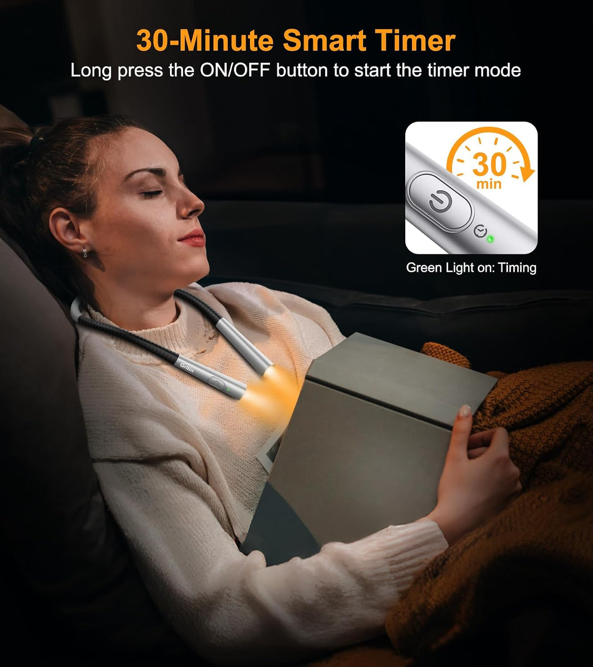 Gritin Book Light,Eye Caring 3 Colors & Stepless Dimming Neck Reading Light