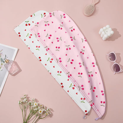 Unicorn Castle Microfiber Hair Towel for Kids 2Pack Hair Wrap Towels Absorbent Hair Drying Towel Wrap Hair Turbans for Curly Thick Hair, Pink White Strawberry