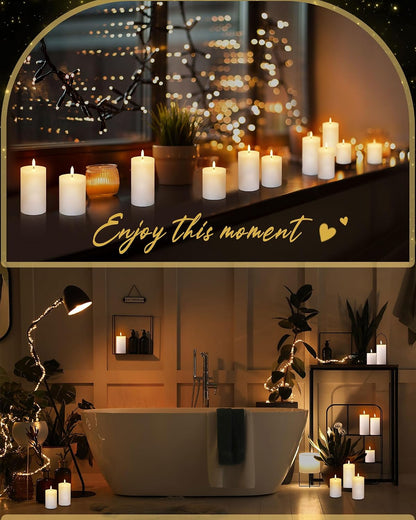 VIHOSE 12 Pack White Flameless Candles Set with Remote and Timer Flickering Flameless Battery Candles Flat Top LED Pillar for Wedding Outdoor Home Festival Decoration(D 3'' H 4'' 5'' 6'')