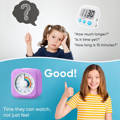 Rainbow Visual Timer for Kids, 60 Minute Silent Countdown Clock with Color Disk, Time Management Tool for ADHD, Classroom, Kitchen, Office, Study, Pomodoro