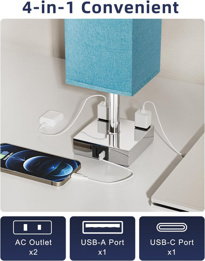 Touch Bedside Table Lamp for Bedroom - Dimmable, USB C+A, 2 AC Outlets