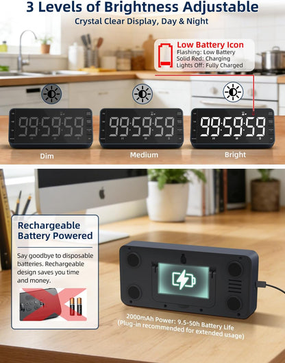 Large 7.8" Digital Timer with LED Display, Magnetic for Kitchen & Classroom