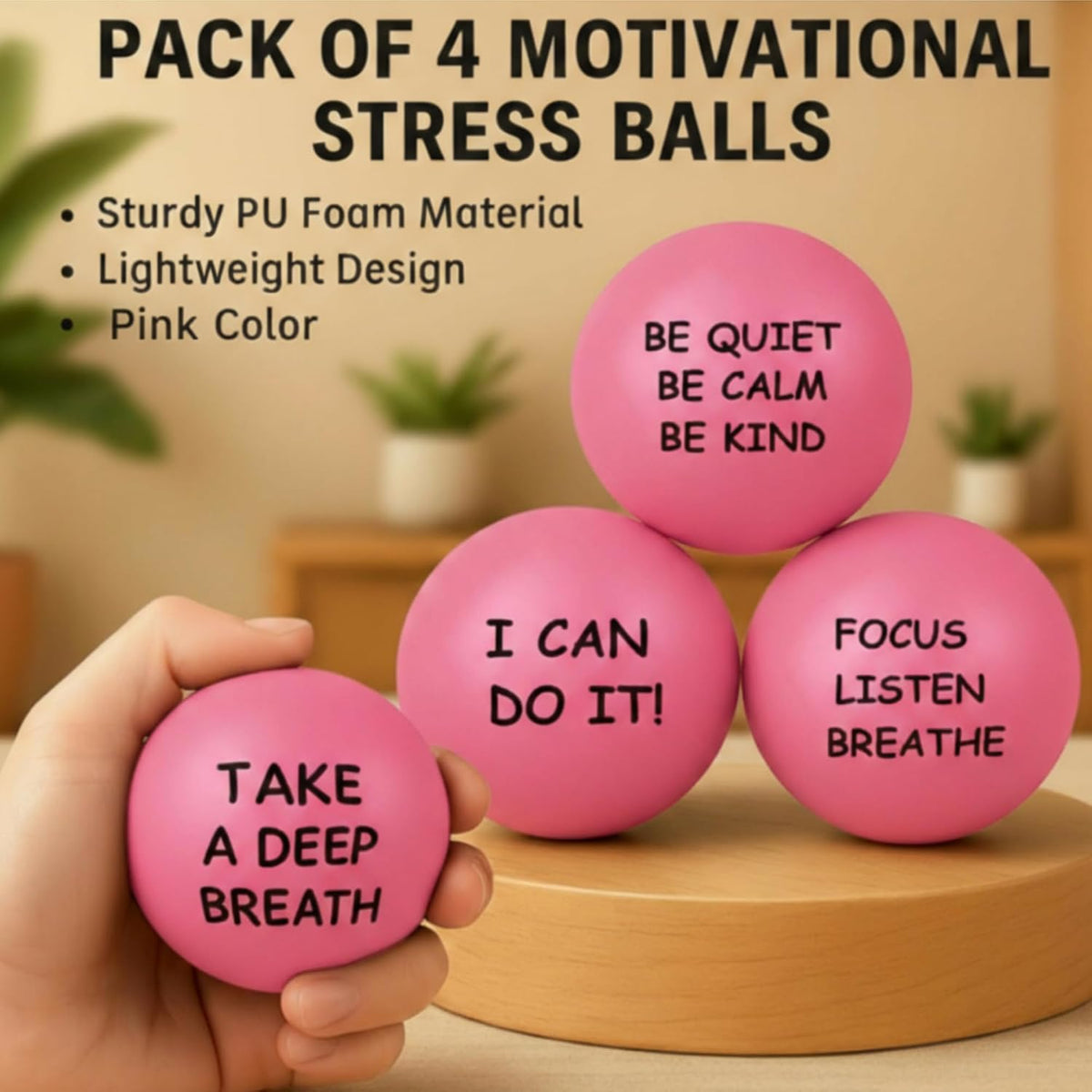Ceenna 4 Pcs Motivational Balls for Adults Anxiety Relief, Black