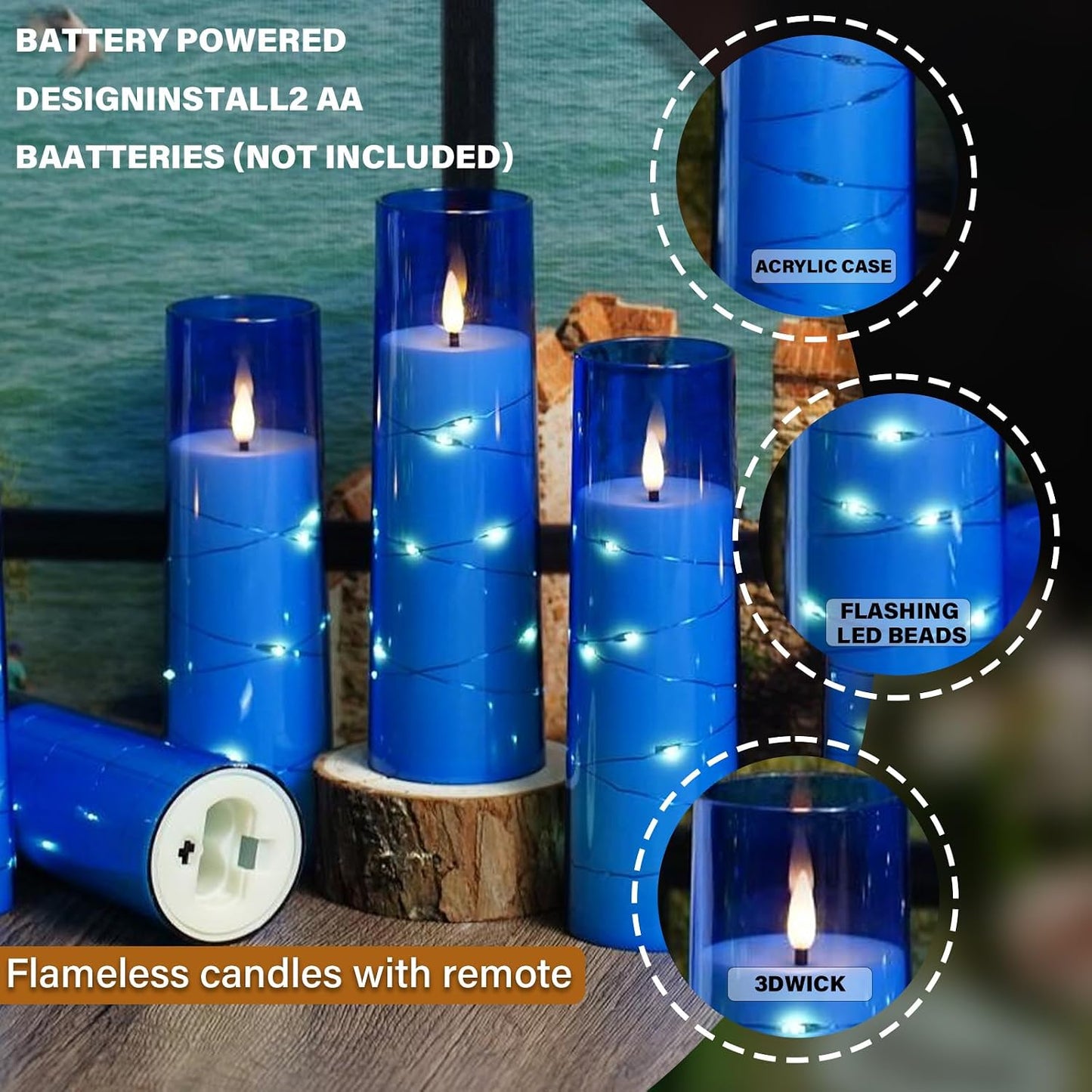 Nimiko Flickering Flameless LED Candles,Battery Operated Candles 24 Pcs with Embedded Star String,Acrylic LED Pillar Candles with Remote,Suitable for Home Decoration to Create an Atmosphere (White)
