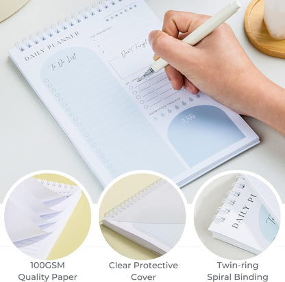 Daily Planner To Do List Notepad 60 Undated Pages,Coral,Twin-ring Spiral Bindling 6x9 Inch Desktop Daily Planning Notepad with Protective Cover,Notebook for Daily Tasks, Water Intake, Habit Tracker