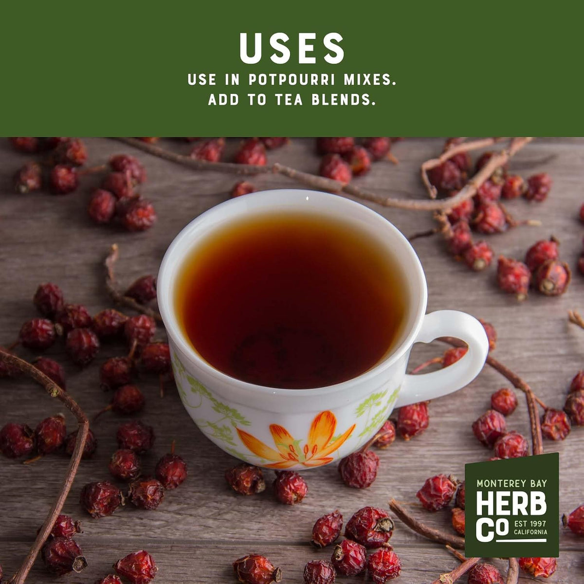 Rose Hips Seedless Cut & Sifted, by Herb Co, Rosa Canina, From Chile, Kosher, for Herbal Tea Blends & Potpourri, 1 lb