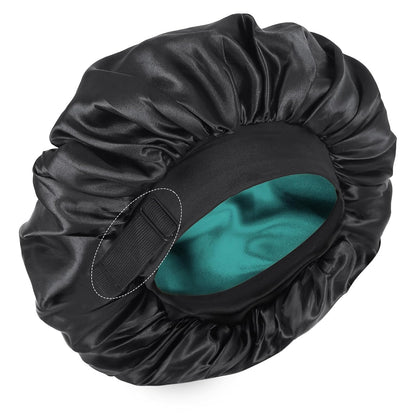 Silk Bonnet for Sleeping Double Layer Satin Bonnet Adjustable Bonnets for Black Women Sleep Cap Reversible Hair Bonnet for Curly Hair (Black and Purple)