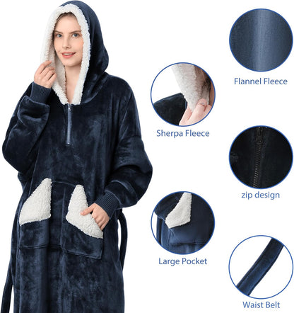 Touchat Wearable Blanket Hoodie, Oversized Sherpa Blanket Sweatshirt with Hood Pocket and Sleeves, Super Soft Warm Plush Hooded Blanket for Adult Women Men, One Size Fits All (Pink)