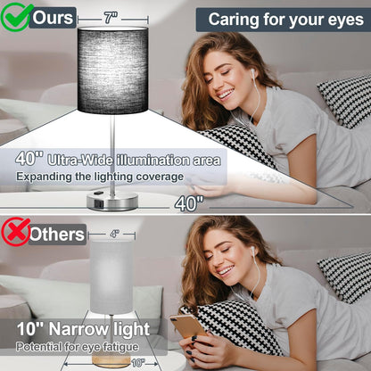 Set of 2 Touch Control Table Lamps with 2 USB & AC Outlet, 3-Way Dimmable Bedside Nightstand Lamps for Bedroom Living Room Nursery, 800 Lumens 5000K Daylight Bulbs Included