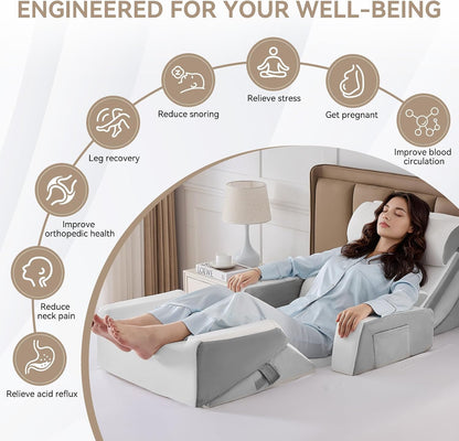 Yojoker 4PCS Orthopedic Bed Wedge Pillow Set for Sleeping, Post Surgery Foam Pillow for Body, Back and Leg Pain Relief, Triangle Adjustable Support Pillow - Acid Reflux, Anti Snoring & GERD Sleeping