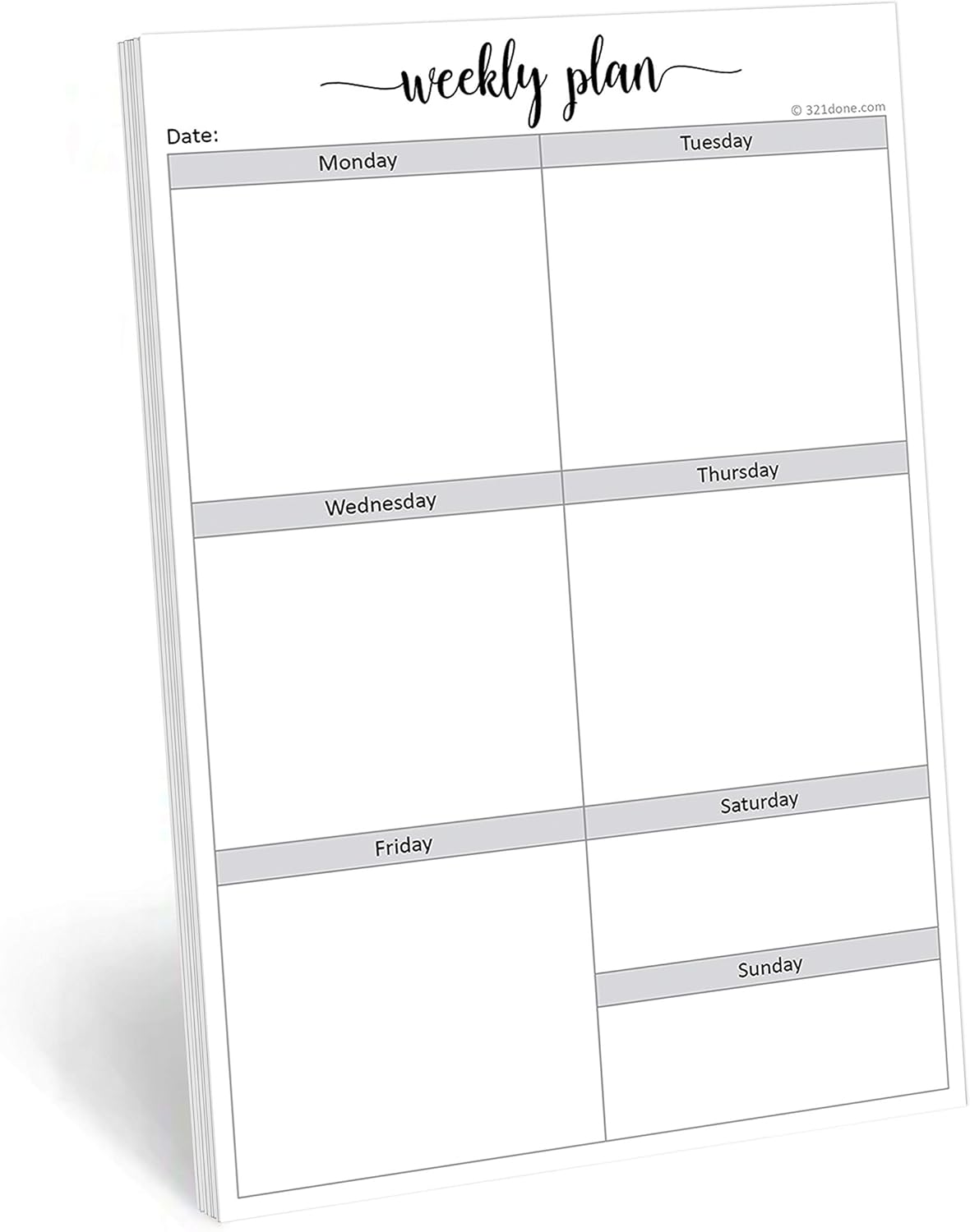 321Done Weekly Checklist Notepad, 5.5x8.5 Size Pad - 50 Tear-Off Sheets, Undated Monday-Sunday Schedule, Daily Task Planner for Home, Office & Student Use - Made in USA