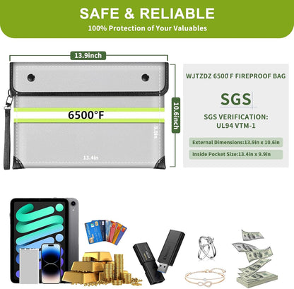 Upgraded Fireproof Money Bag,10 Layers of Heat Insulated Materials 6500°F